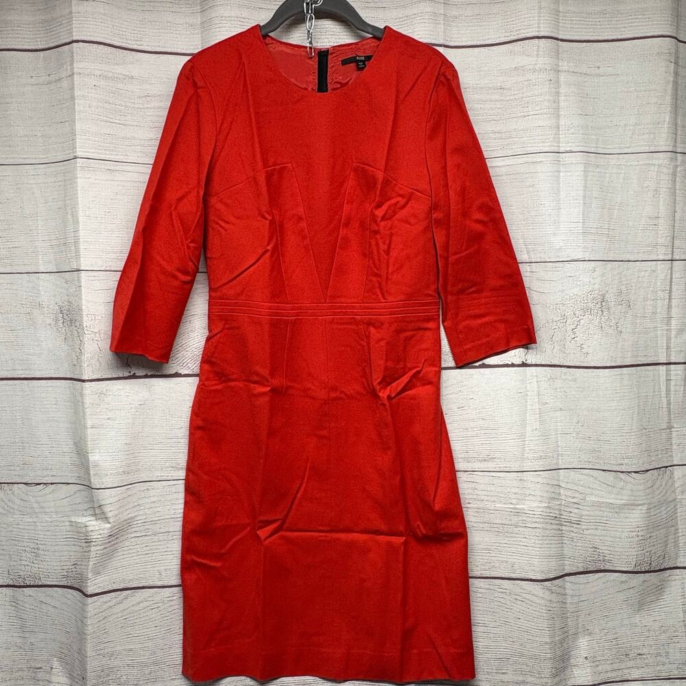 BOSS Hugo Boss Deminas1 Red Virgin Wool Sheath Dress Size 6 3/4 Sleeve